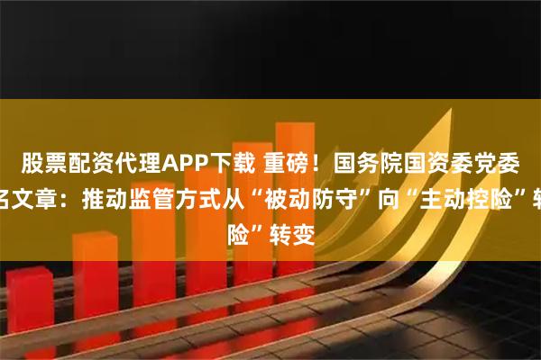 股票配资代理APP下载 重磅!国务院国资委党委署名文章:推动监管方式从“被动防守”向“主动控险”转变